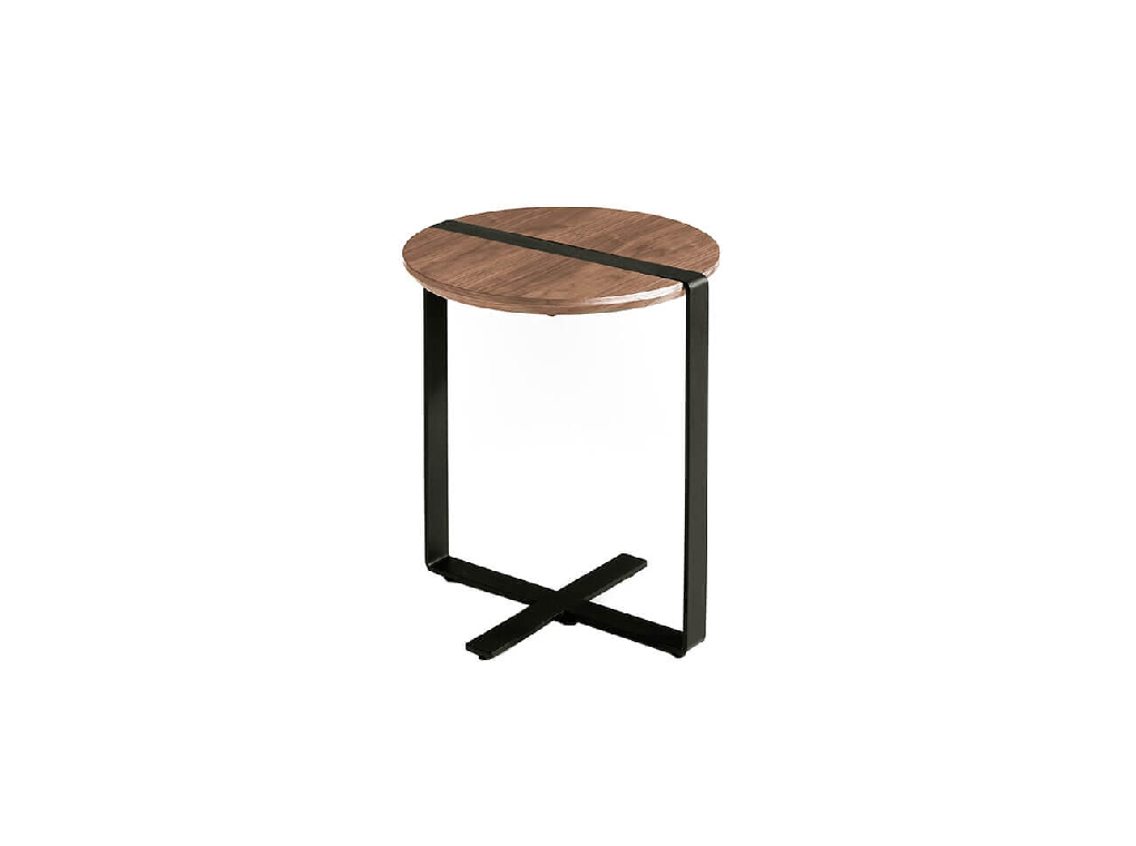 Walnut wood and black steel corner table Walnut wood and black steel corner table