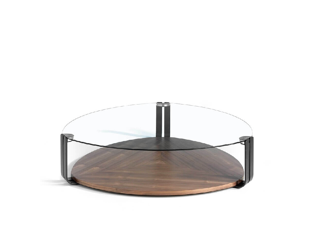 Coffee table in walnut veneer with top in tempered glass Coffee table in walnut veneer with top in tempered glass