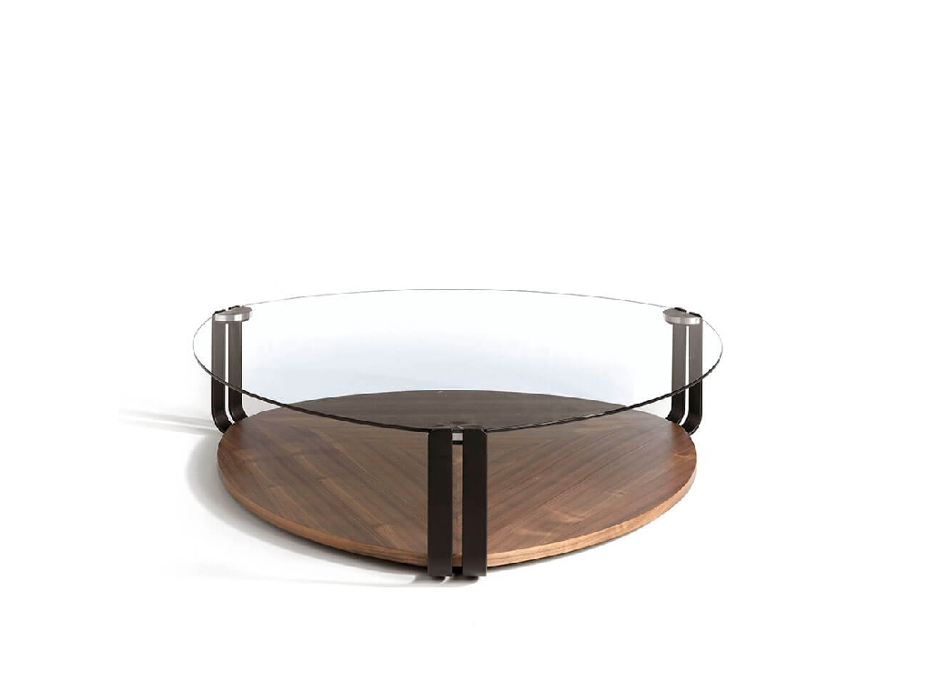 Coffee table in walnut veneer with top in tempered glass Coffee table in walnut veneer with top in tempered glass