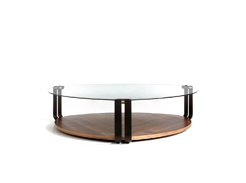 Coffee table in walnut veneer with top in tempered glass Coffee table in walnut veneer with top in tempered glass
