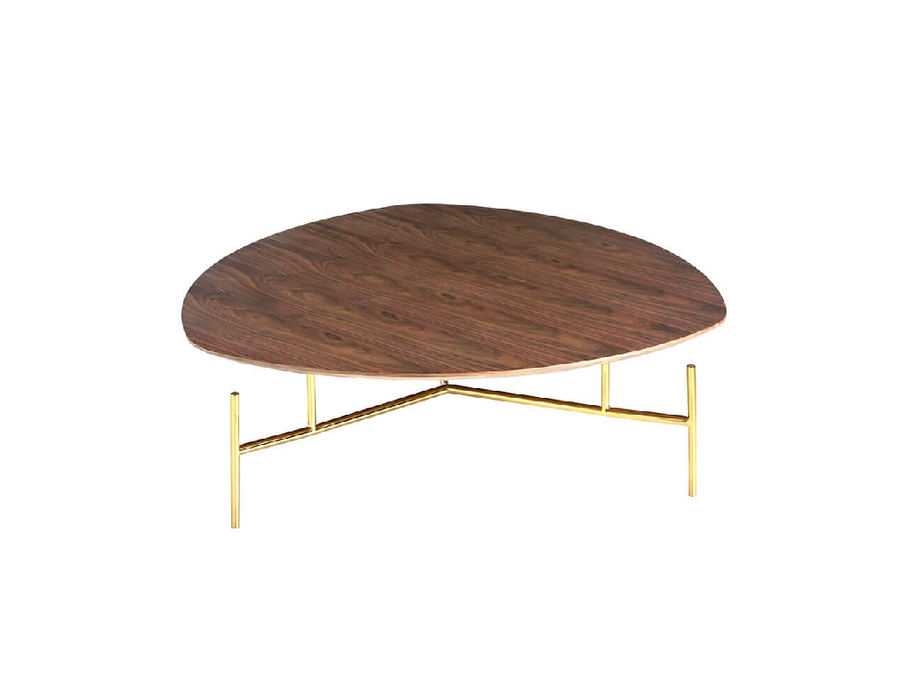 Walnut wood and golden steel coffee table Walnut wood and golden steel coffee table