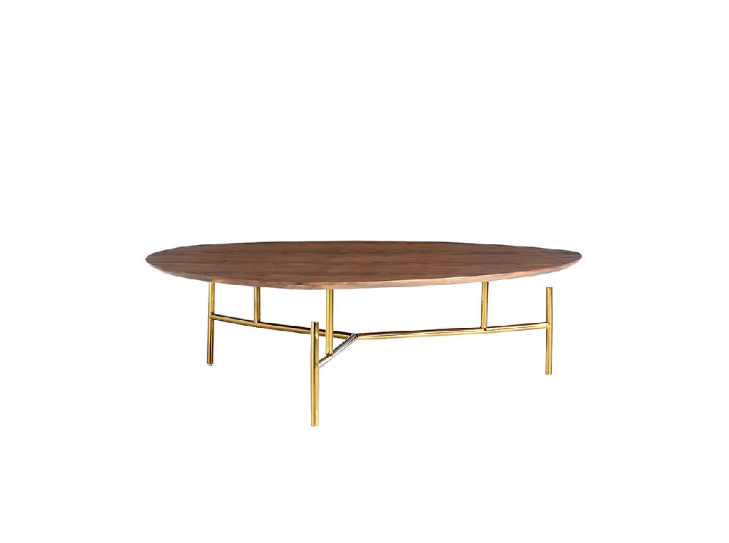 Walnut wood and golden steel coffee table Walnut wood and golden steel coffee table