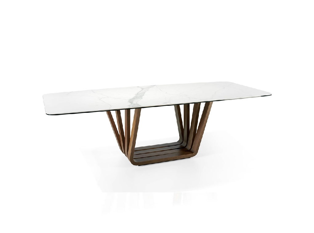 Mesa comedor de porcelánico y madera Nogal Mesa comedor de porcelánico y madera Nogal