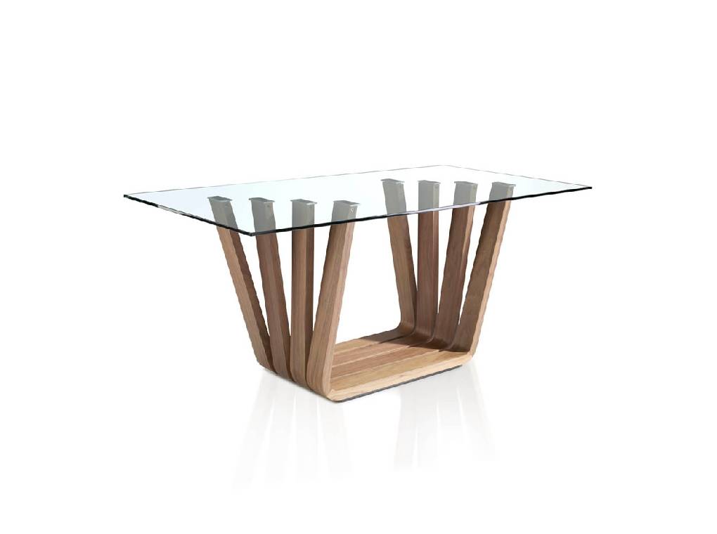 Tempered glass and walnut wood dining table Tempered glass and walnut wood dining table