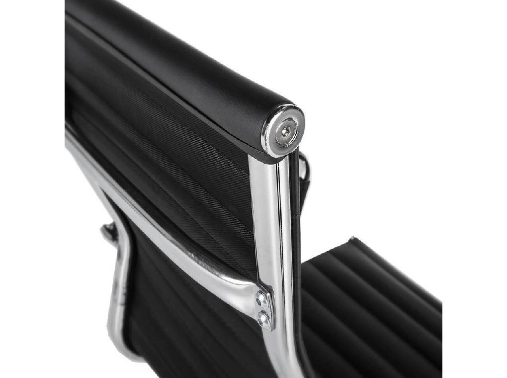 Swivel office chair upholstered in black leatherette with chromed steel frame Swivel office chair upholstered in black leatherette with chromed steel frame