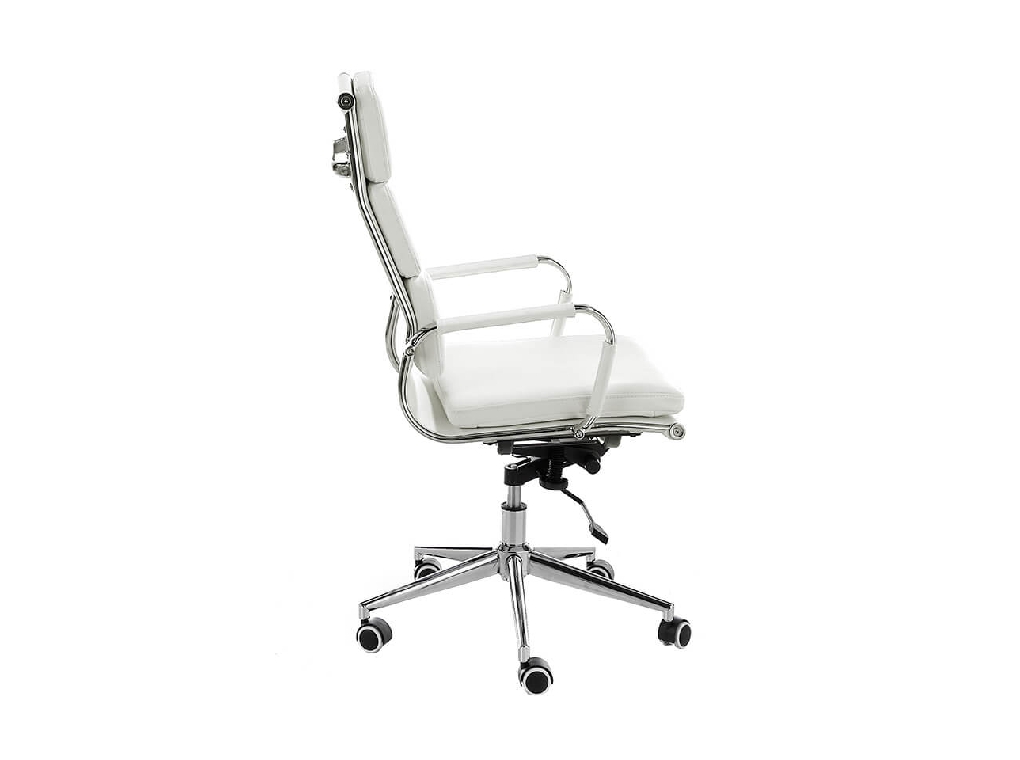 Swivel office chair upholstered in white leatherette with chromed steel frame Swivel office chair upholstered in white leatherette with chromed steel frame