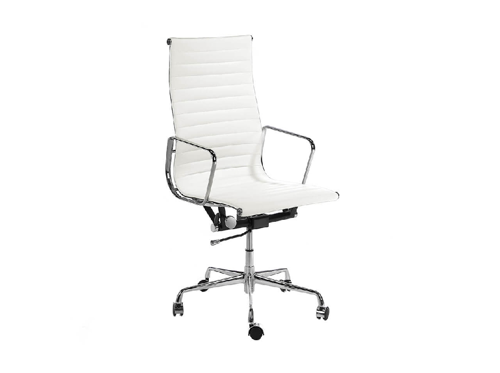 Office armchair upholstered in white leatherette Office armchair upholstered in white leatherette