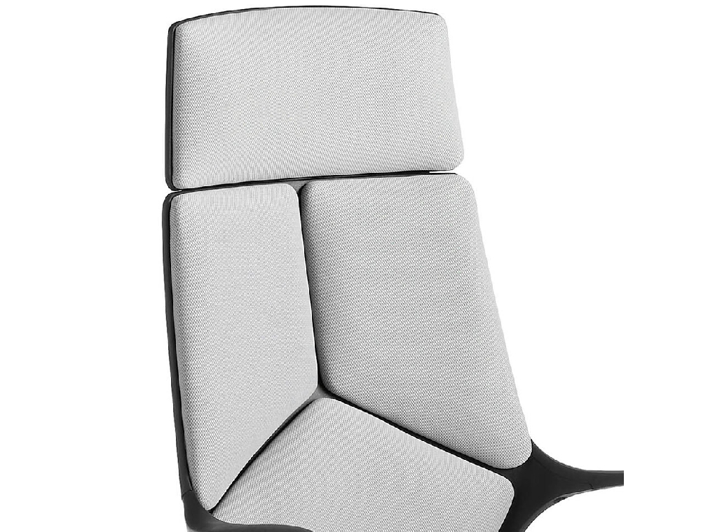 Office chair upholstered in gray fabric with armrests