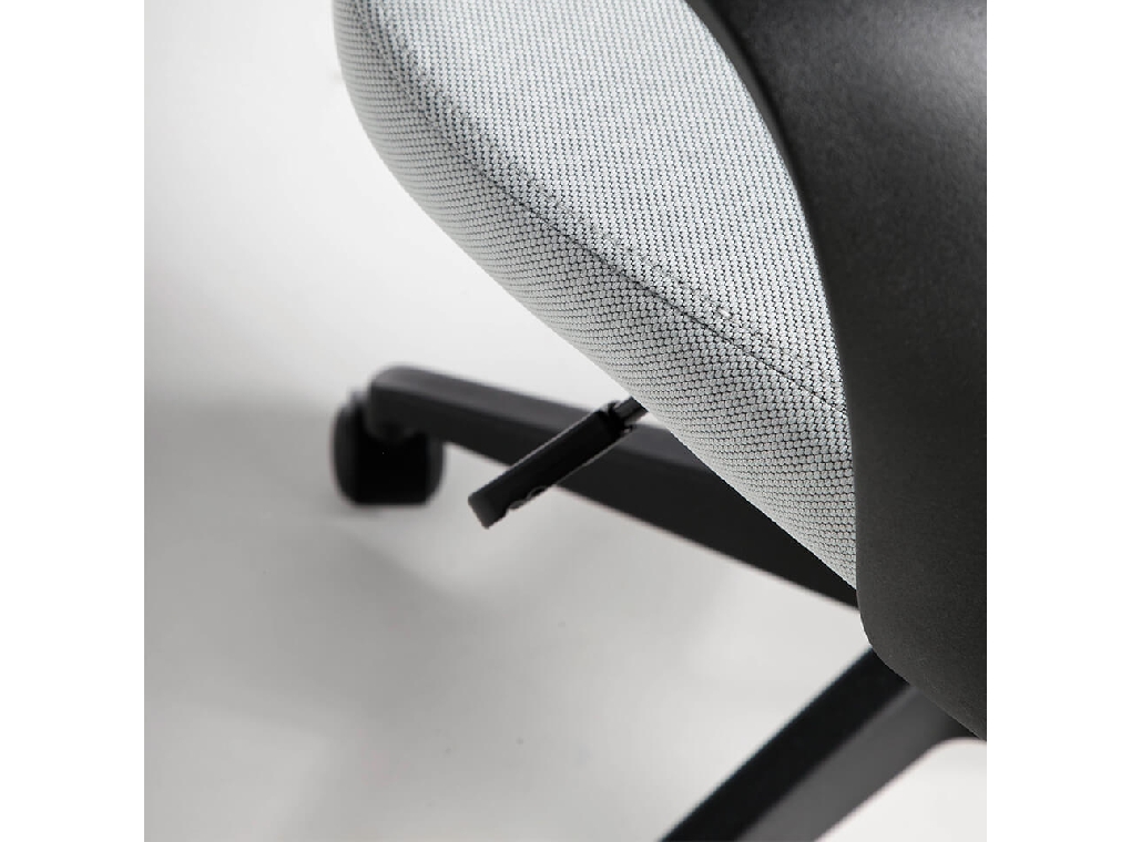 Office chair upholstered in gray fabric with armrests