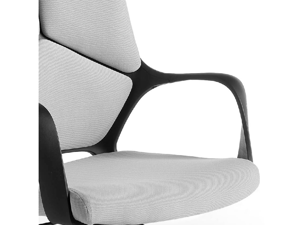 Office chair upholstered in gray fabric with armrests