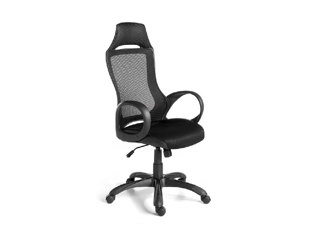 Black swivel office chair with armrests