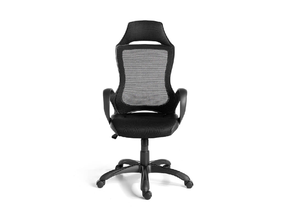 Black swivel office chair with armrests