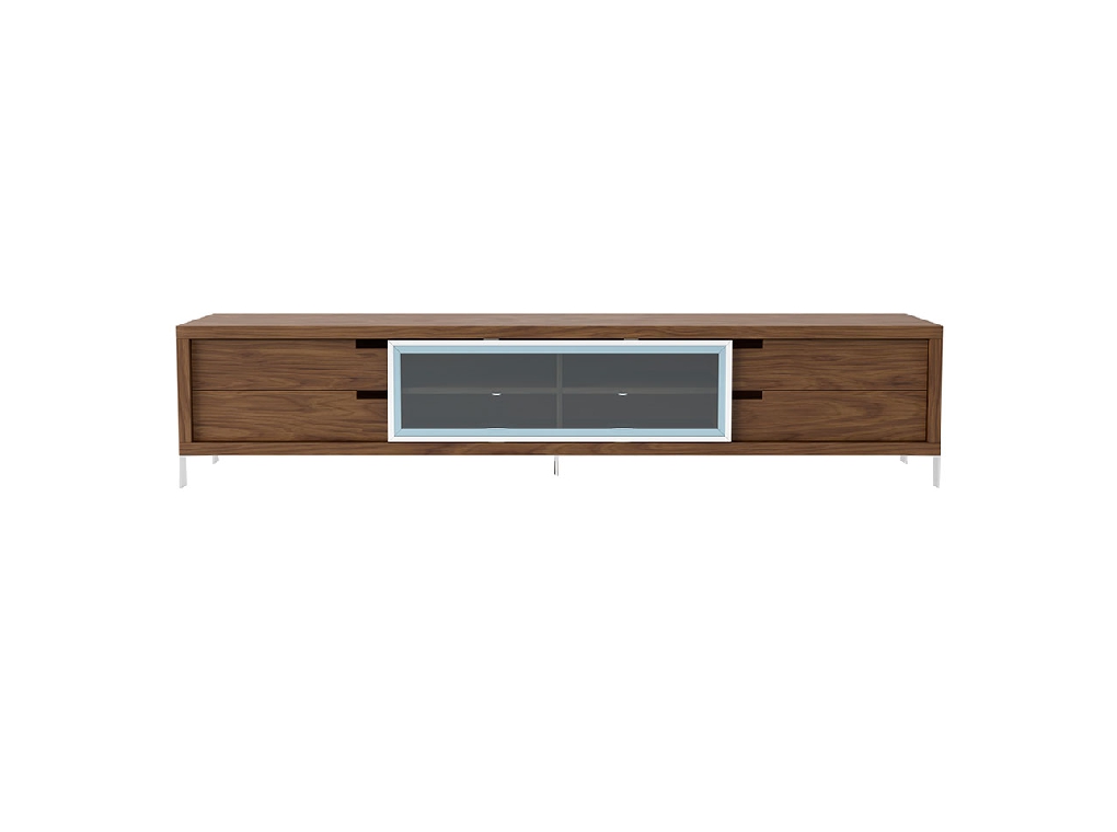 Walnut wood and chromed steel TV cabinet