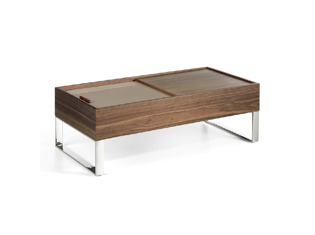 Coffee table with stainless steel legs made walnut-veneered MDF Coffee table with stainless steel legs made walnut-veneered MDF