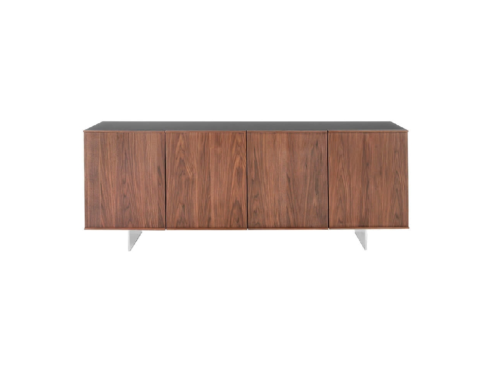 Sideboard manufactured in walnut plate with stainless steel legs and tempered glass top Sideboard manufactured in walnut plate with stainless steel legs and tempered glass top