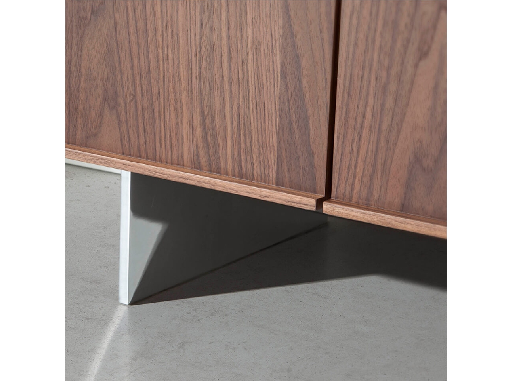 Sideboard manufactured in walnut plate with stainless steel legs and tempered glass top Sideboard manufactured in walnut plate with stainless steel legs and tempered glass top
