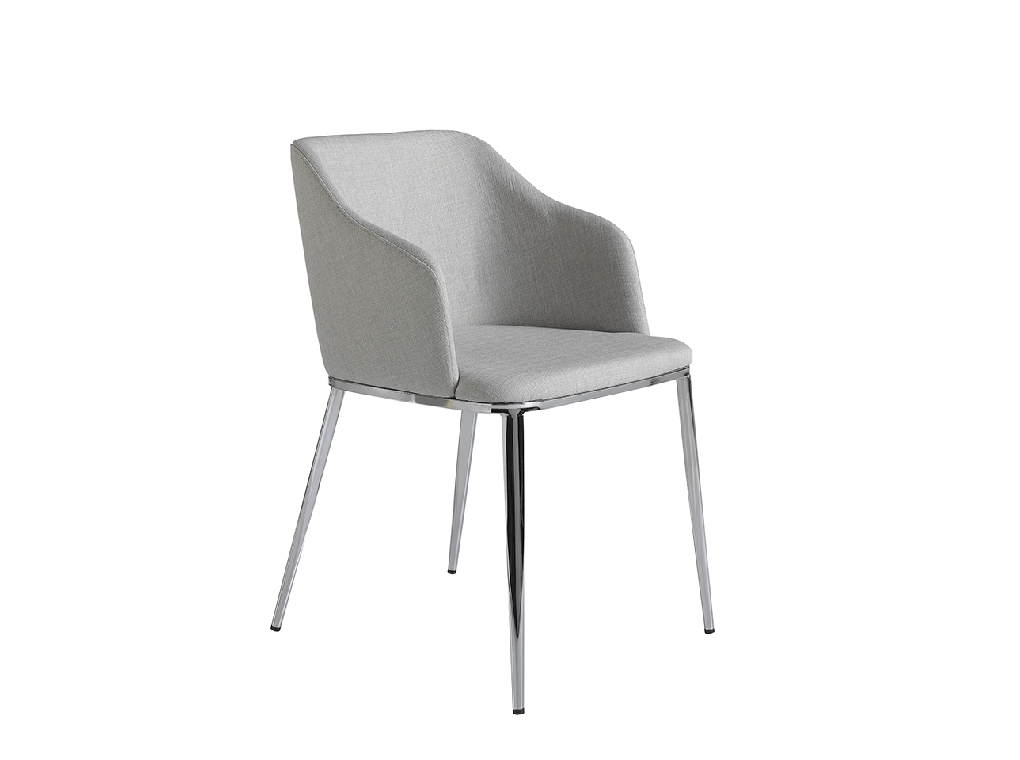 Chaise rembourrée en tissu avec structure en acier chromé
