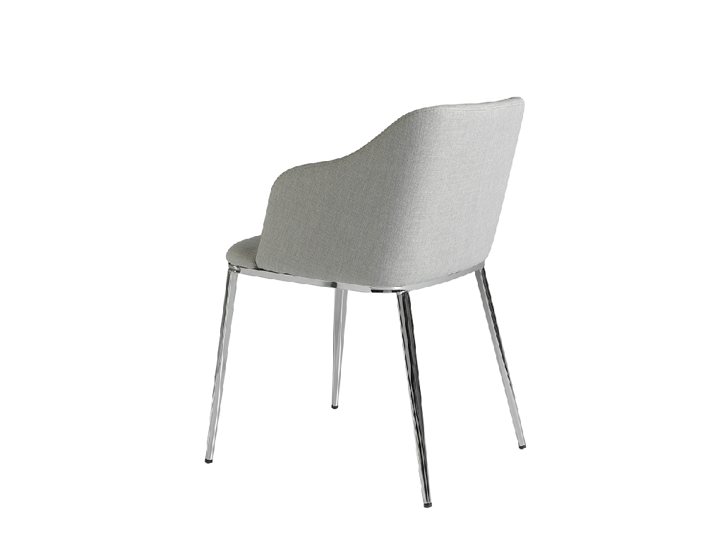 Chair upholstered in fabric with chromed steel frame