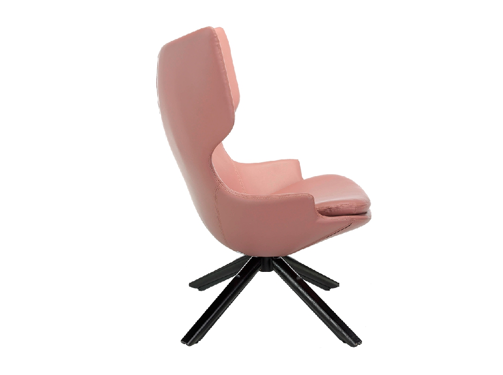 Swivel armchair upholstered in leatherette with wooden base in wenge color Swivel armchair upholstered in leatherette with wooden base in wenge color