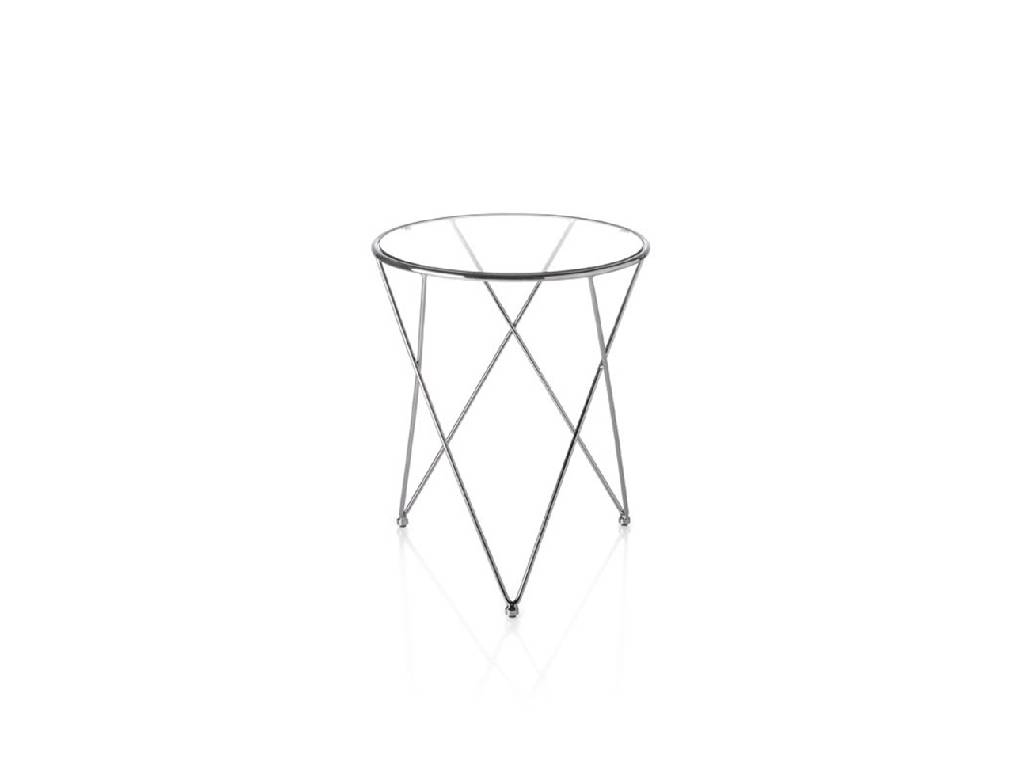 Tempered glass and chrome steel corner table