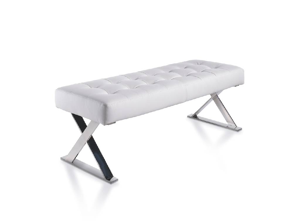 Upholstered bench stool with stainless steel frame. Upholstered bench stool with stainless steel frame.