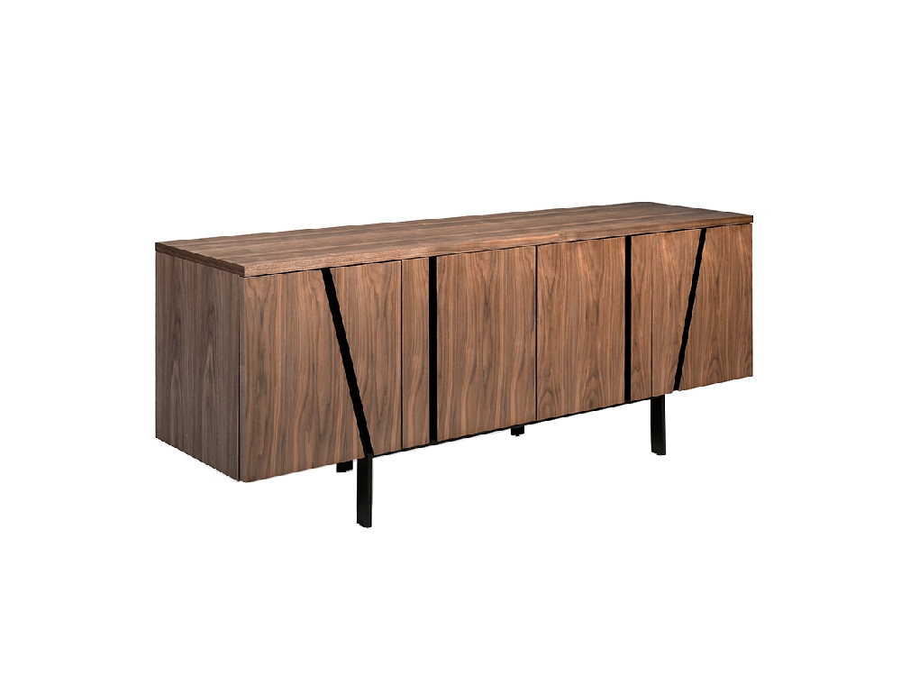 Credenza in legno di noce e acciaio nero