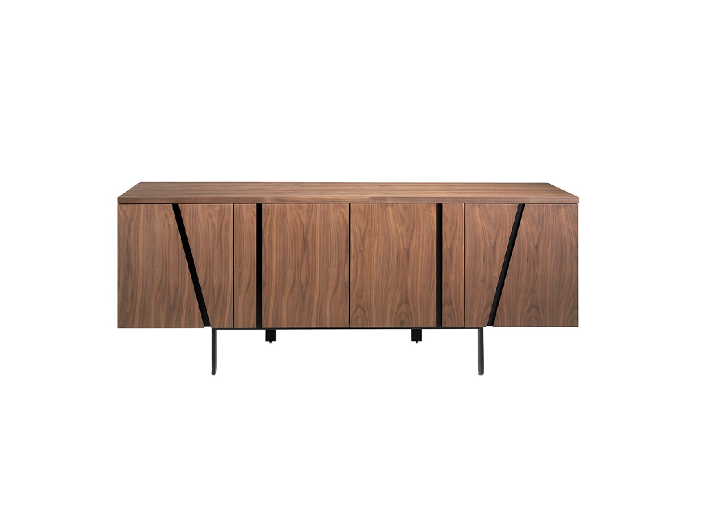 Credenza in legno di noce e acciaio nero