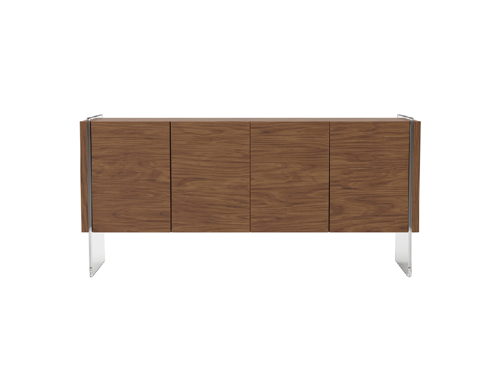Sideboard in walnut veneered wood with tempered glass sides. Sideboard in walnut veneered wood with tempered glass sides.