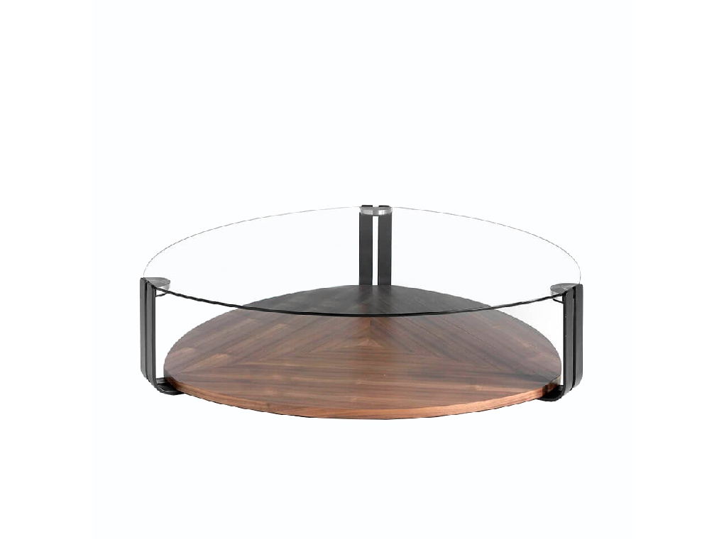 Walnut wood and tempered glass coffee table