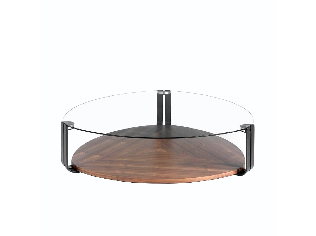 Coffee table in walnut veneer with top in tempered glass Coffee table in walnut veneer with top in tempered glass