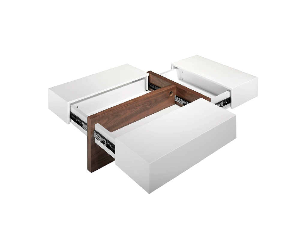 White wooden coffee table with drawers and Walnut wood