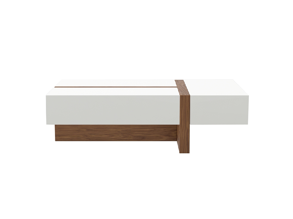Mesa centro de madera color Blanco con cajones y madera Nogal