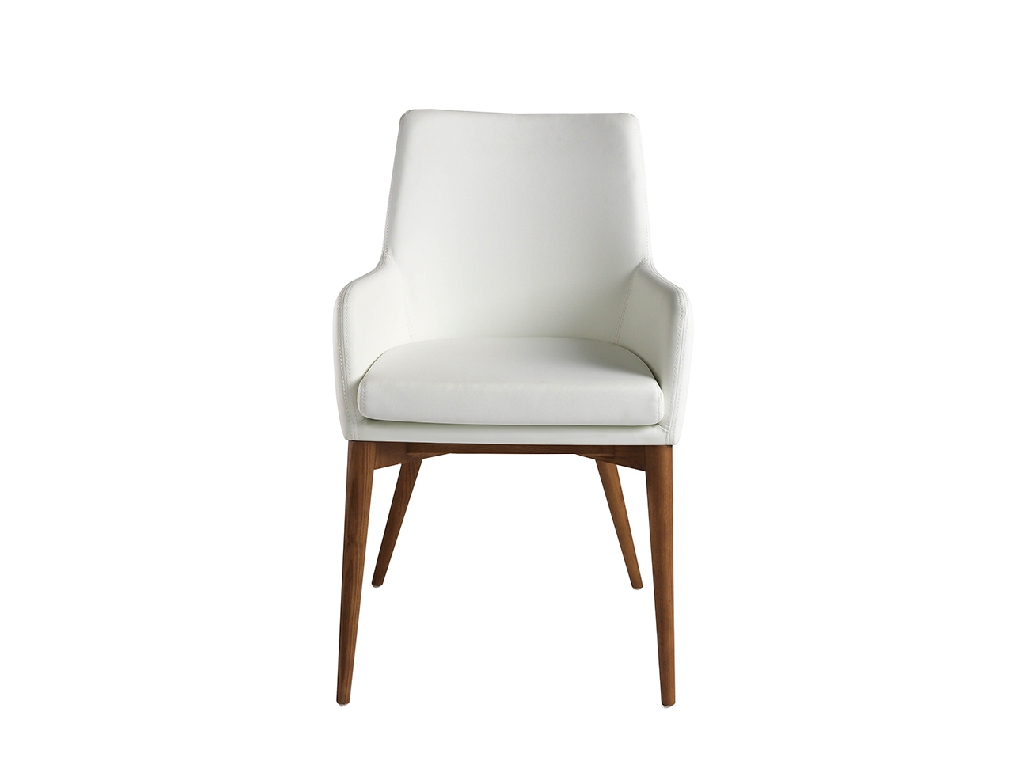 Chair upholstered in leatherette with Walnut colored wooden structure