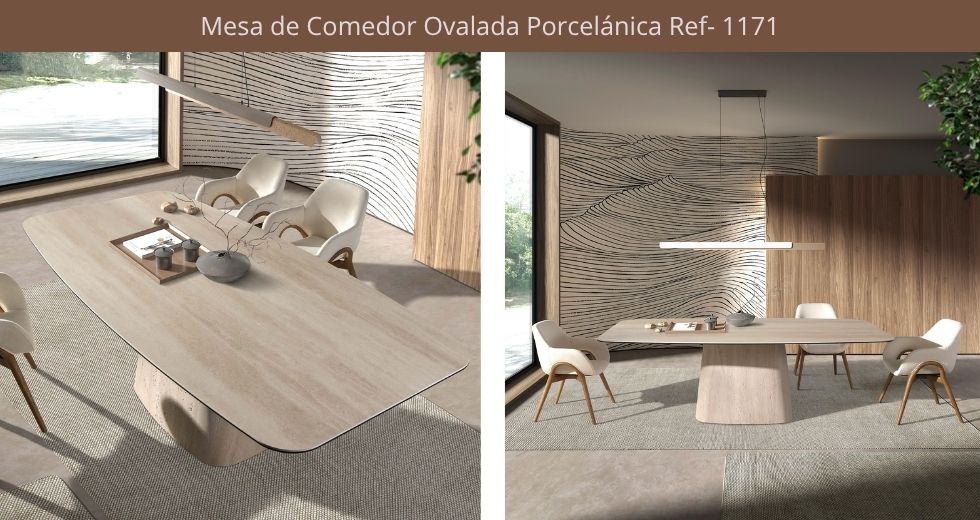 Mesa comedor ovalada porcelánica