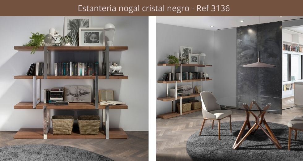 Estanteria nogal cristal negro - Ref 3136