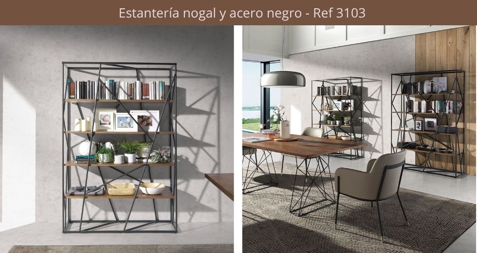 Estantería nogal y acero negro modelo 3103
