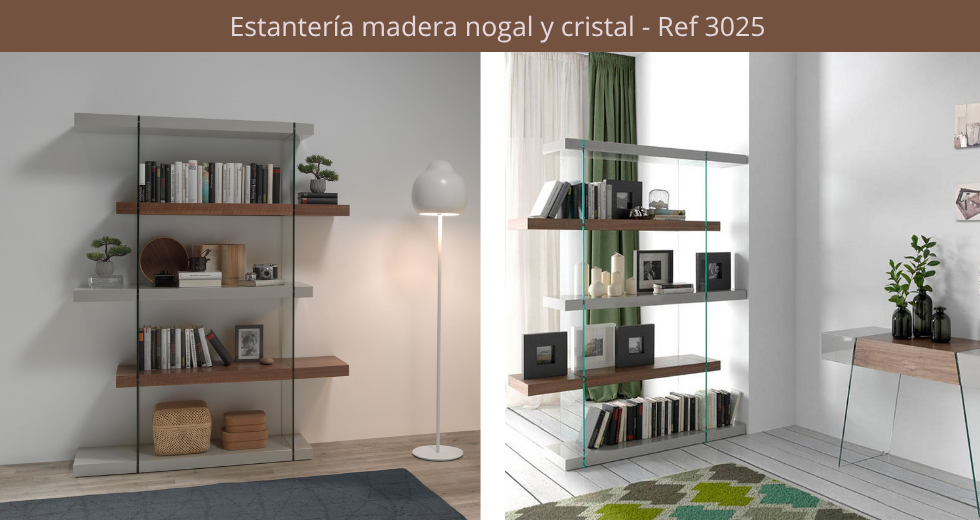 Estantería madera nogal y cristal modelo 3025