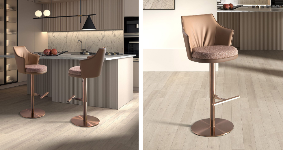 Taburete giratorio tela marrón jaspeada y polipiel marrón 4226