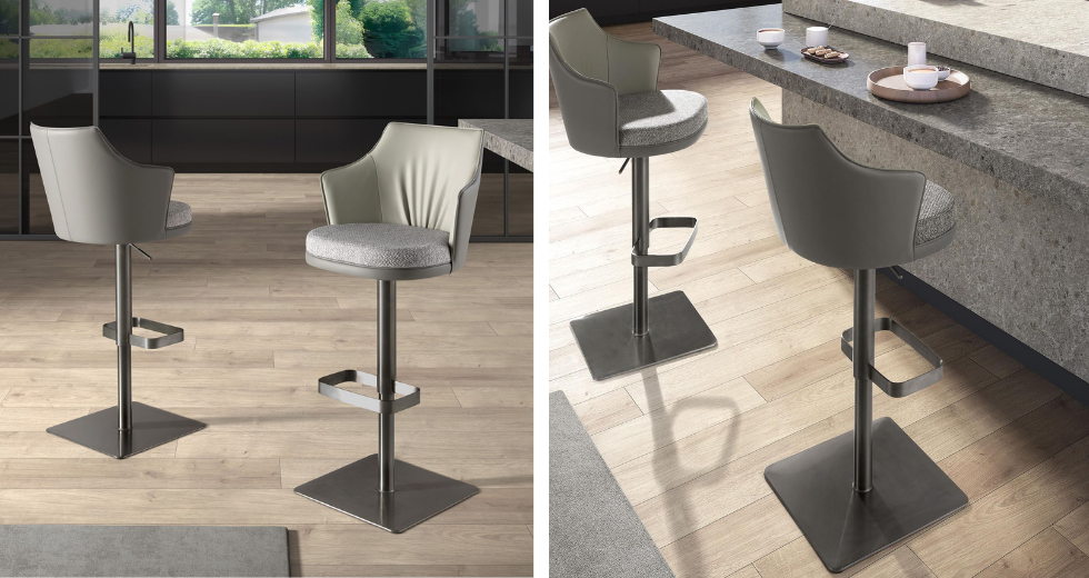 Taburete giratorio tela gris jaspeado y polipiel gris oscuro 4231