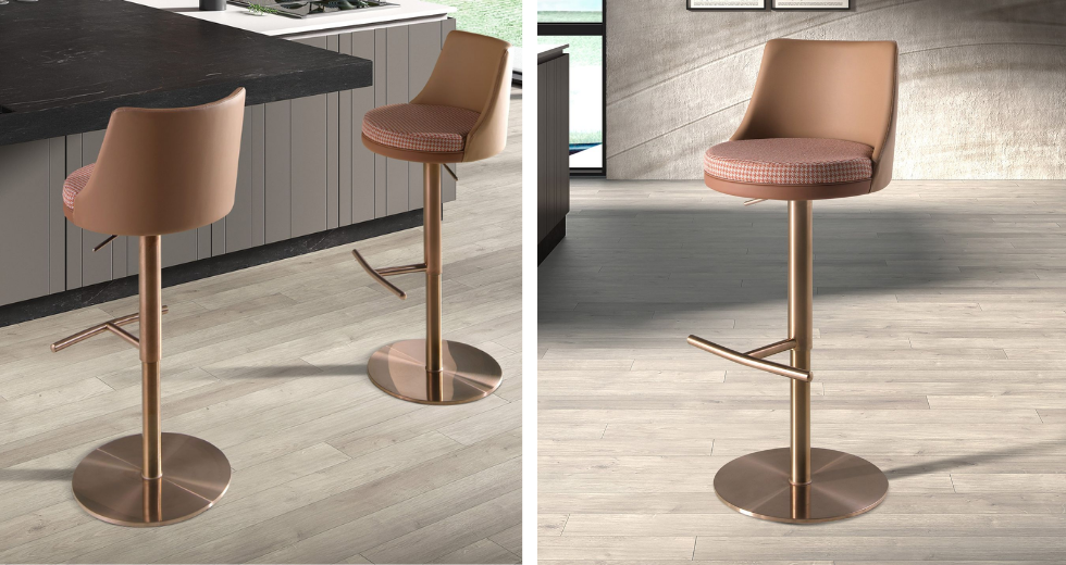 Taburete giratorio tela marrón terracota y beige y polipiel marrón 4229