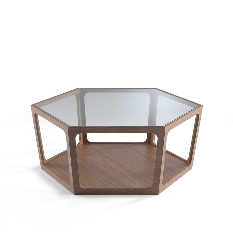 Hexagonal walnut coffee table