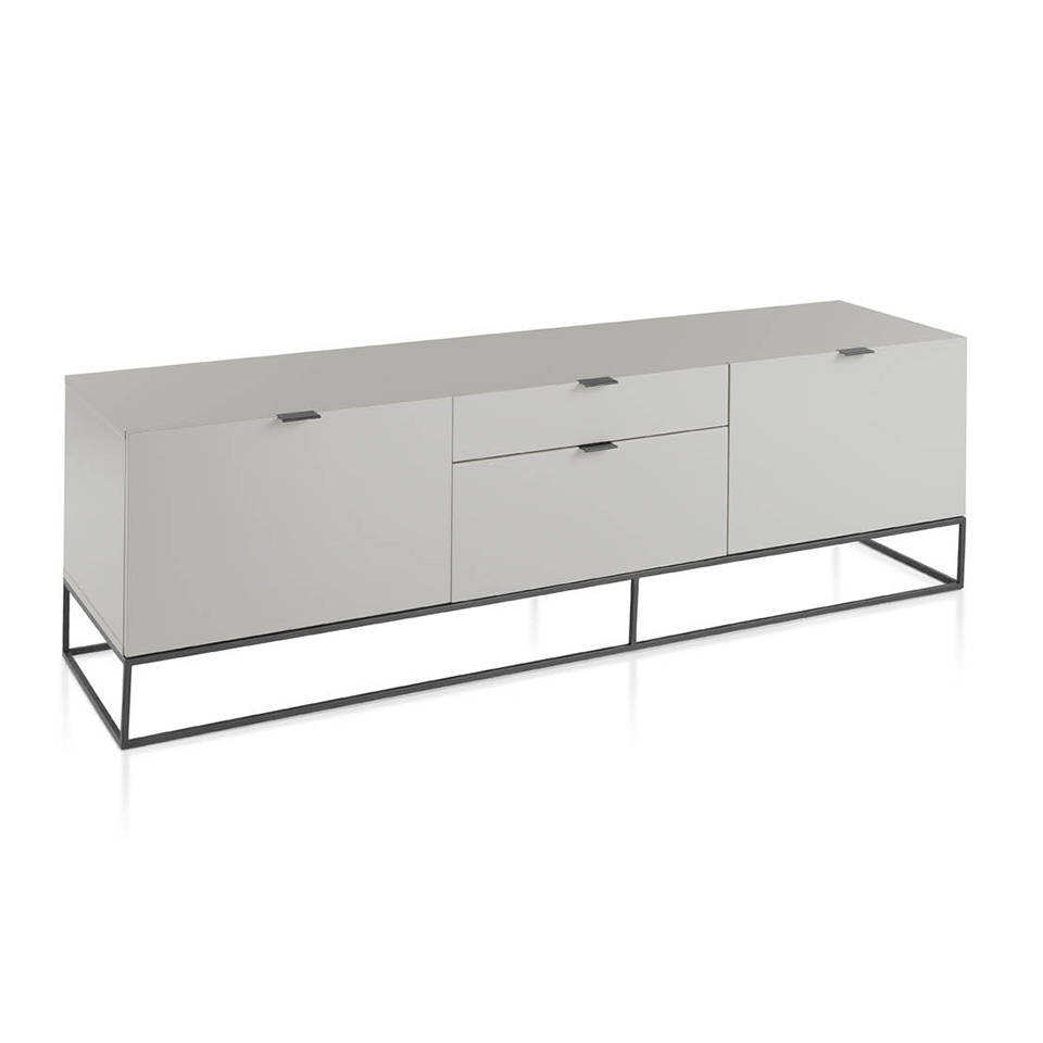 Mueble TV gris perla y acero negro
