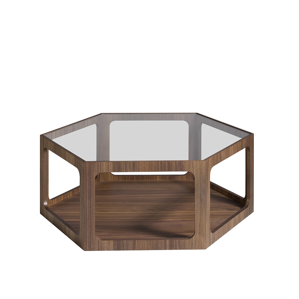 Hexagonal walnut coffee table