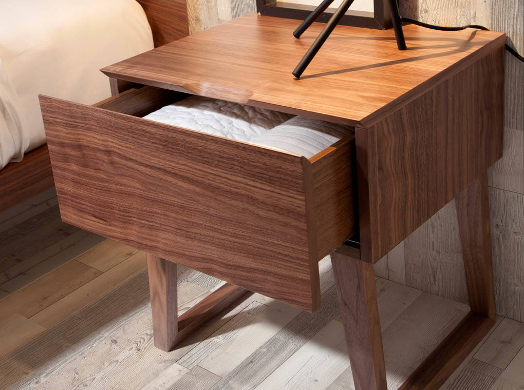 Walnut veneered wooden night table Furniture of design. Angel Cerdá
