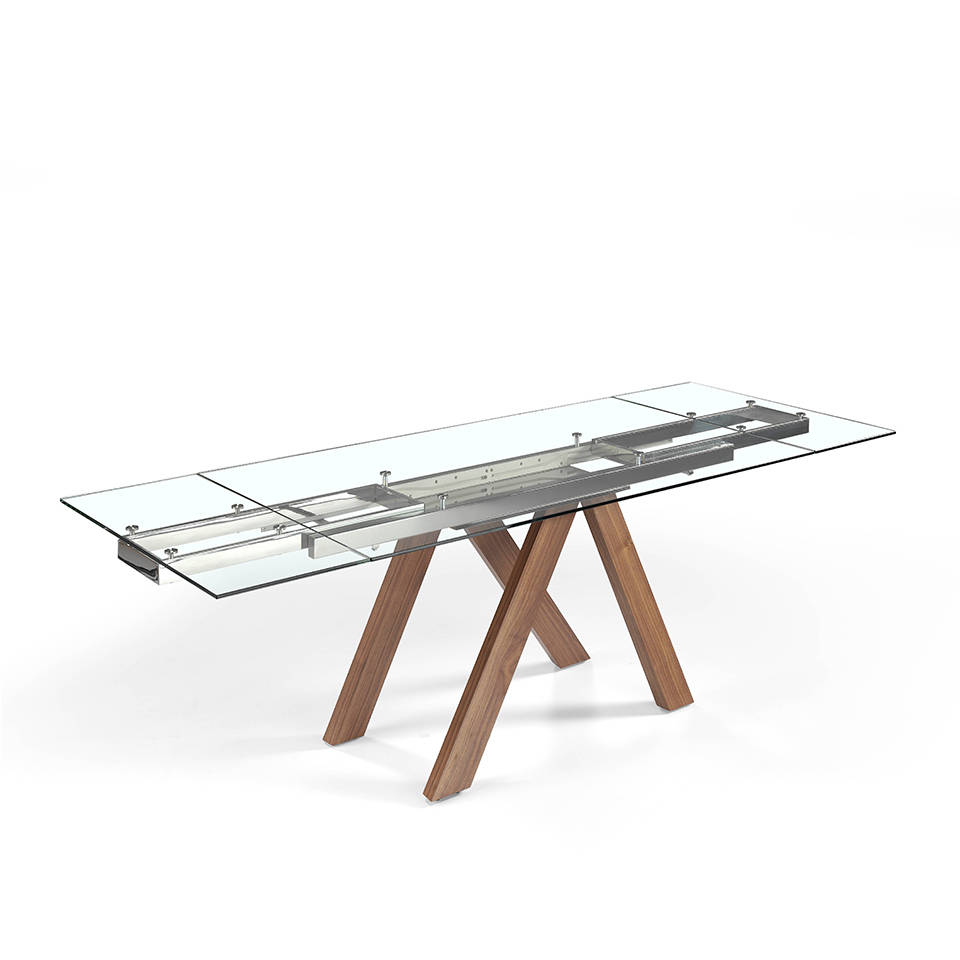 Esmesa De Comedor Extensible Con Patas De Madera Maciza Y Tapas De Cristal Templadoenextendable Dining Table With Solid Wood Legs And Tempered