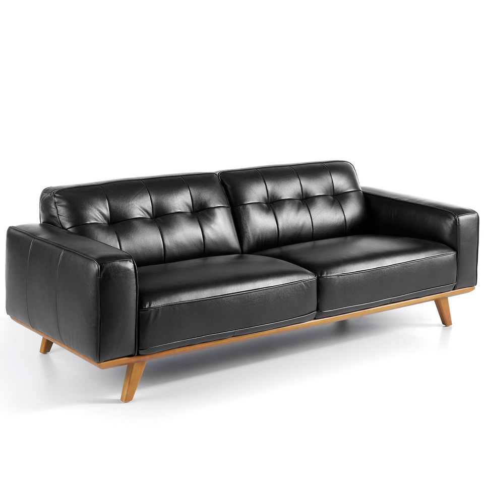 3 seat leather upholstered sofa with solid walnut legs - Angel Cerdá S.L