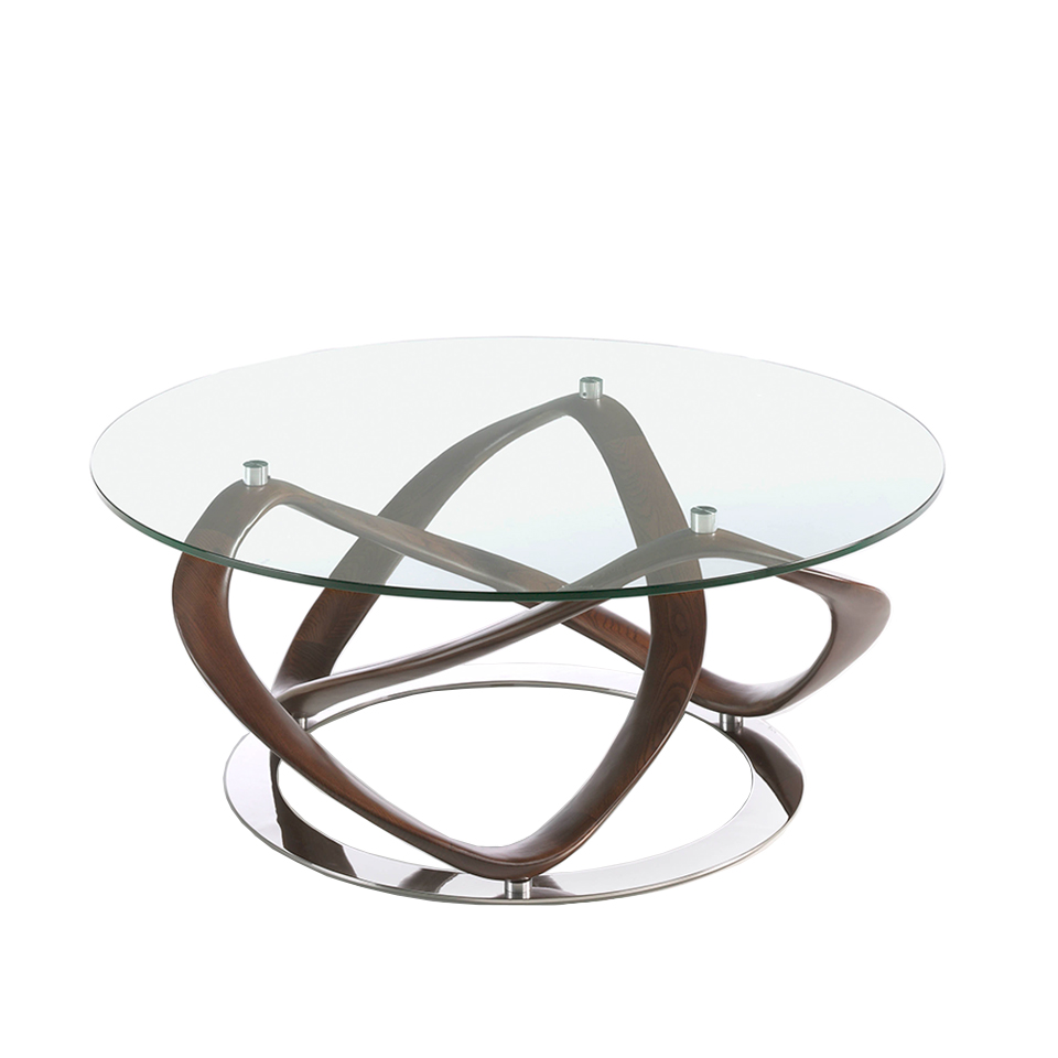 Round Coffee Table In Tempered Glass, Solid Wood Top Round Coffee Table