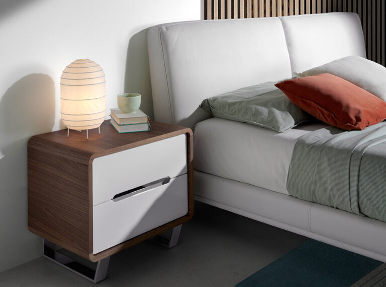 Walnut wood Nightstand with white drawers and chrome steel - Angel Cerdá